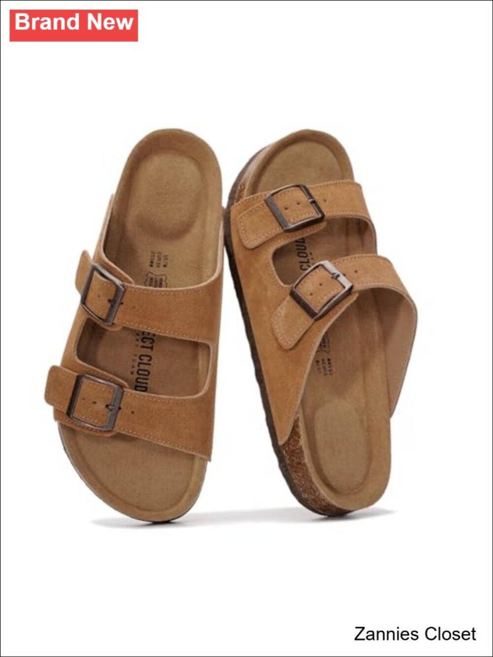 ✨ Project Cloud Genuine Leather Womens Slides Sandals Memory Foam Cork Footbed
